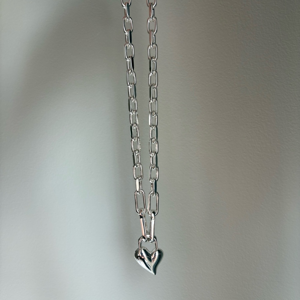 Jenny Bird Padlock Heart Pendant Link Necklace, Silver - Picture 9 of 15